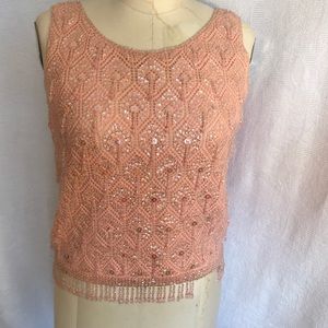 Vintage 50’s/60’s pink beaded shell top S/M
